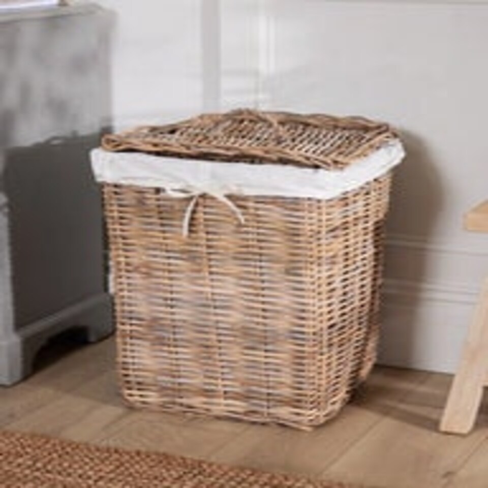 image 1 of Large Square Rattan Laundry Basket Brown