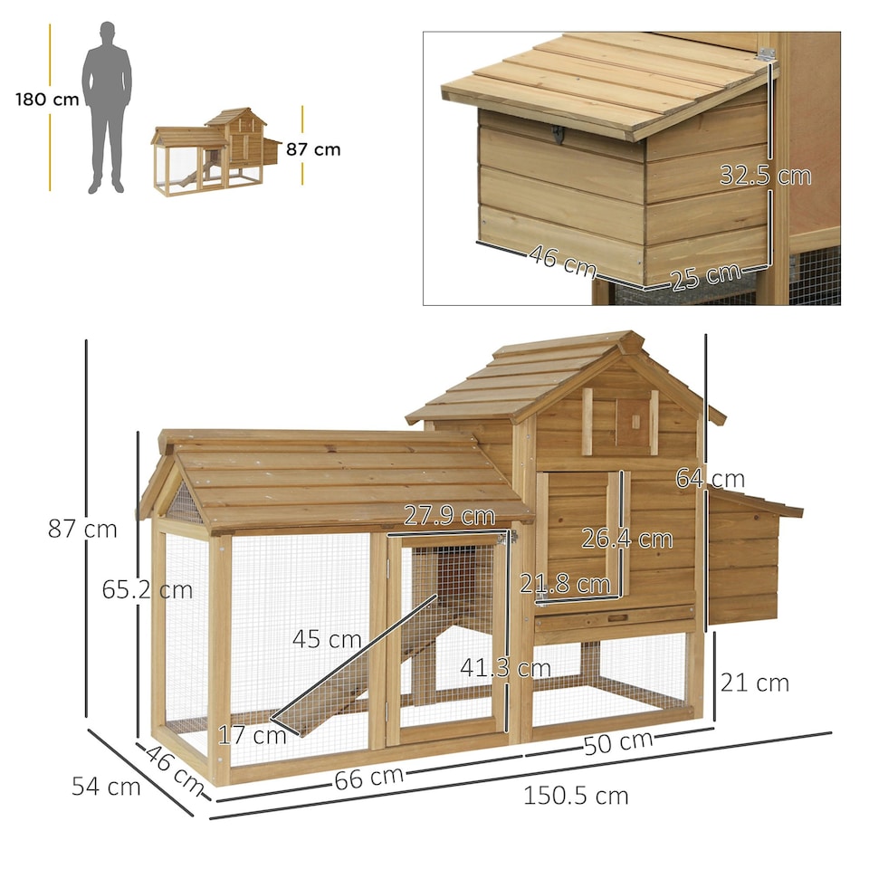 image 1 of PawHut Chicken Coop Hen Cage Small Animal Hutch Nesting Box Outdoor Run Natural