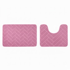 2 Piece Block Design Memory Foam Bath Mat Set Soft Absorbent Non-Slip Bathroom | Pink