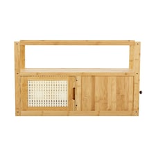 Living and Home Wooden Glass Side Table with Wheels