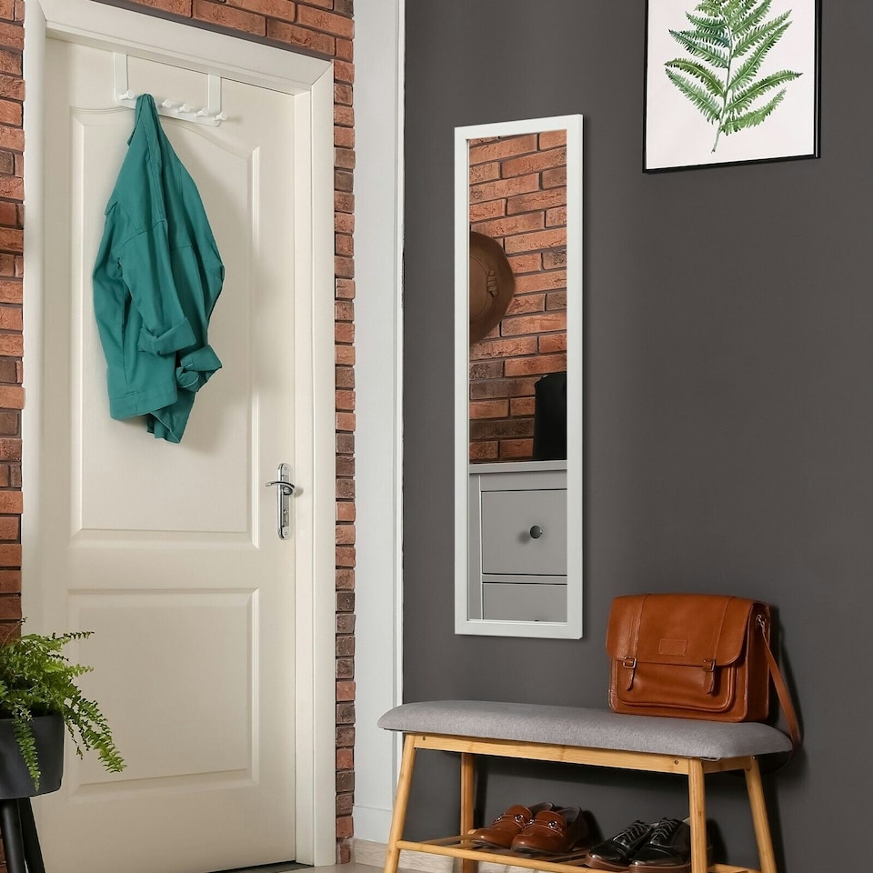 image 1 of COSTWAY Full Length Mirror Over the Door Wall Hanging White White
