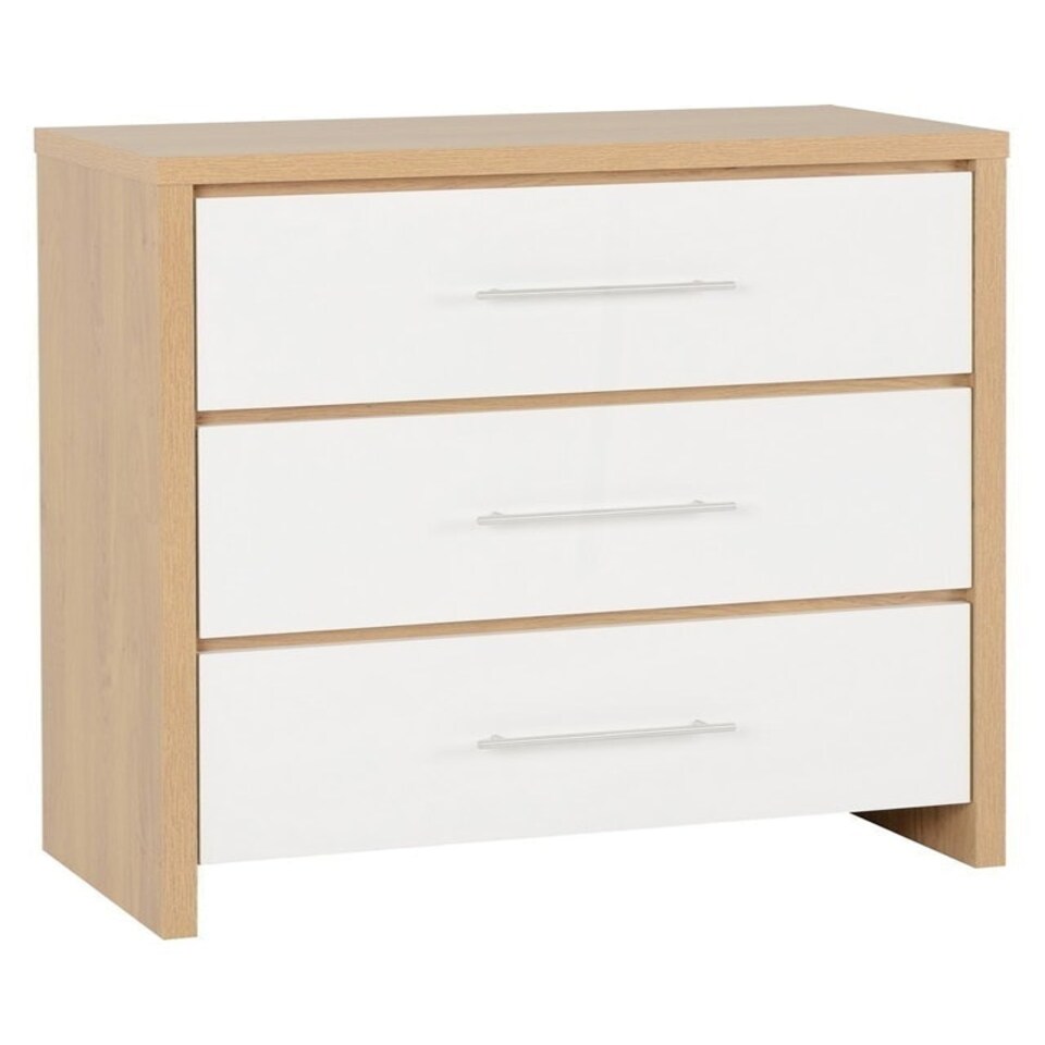 image 1 of Seville 3 Drawer Chest - L39 x W80 x H86 cm - White High Gloss/Light Oak Effect Veneer