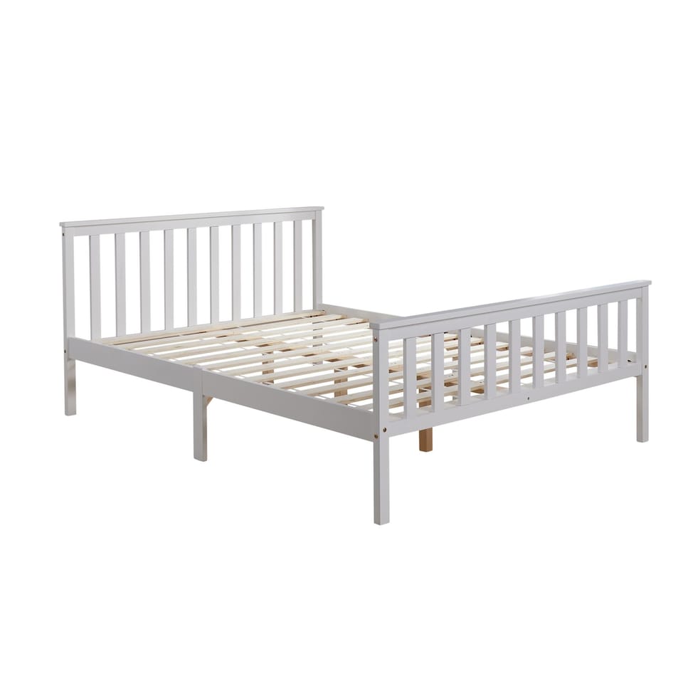 image 1 of Small Double White Wooden Bed 4ft Solid Pine Furniture High End Slatted Base