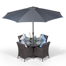 Savannah Round 4 Seater Rattan Patio Dining Set | Grey | Grey