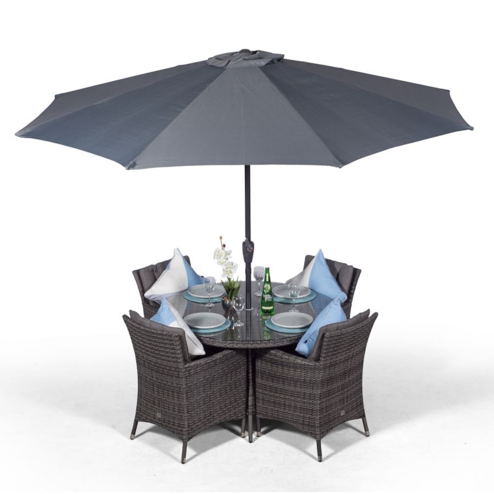 image 1 of Savannah Round 4 Seater Rattan Patio Dining Set | Grey | Grey
