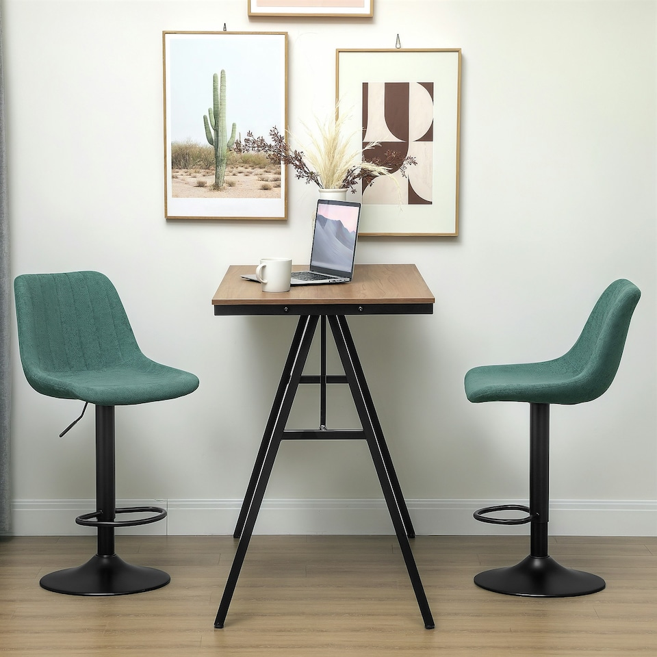 image 1 of HOMCOM Bar Stools Set of 2 Adjustable Swivel Bar Chairs with Backrest Green