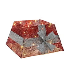 Living and Home Square Christmas Tree Collar Skirt Decor with Bow Tie & Lights - Red