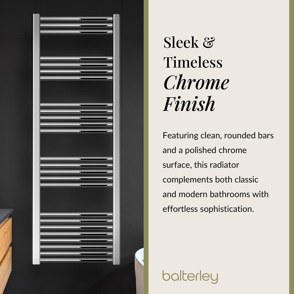 image 1 of Straight Heated Towel Rail Radiator, 459W, 500 x 1600mm, Chrome | Silver | Chrome