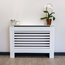 JSH Radiator Cover White Horizontal Slat Wood MDF - Medium - 112cm (W) x 81.5cm (H) x 19cm (D) | White