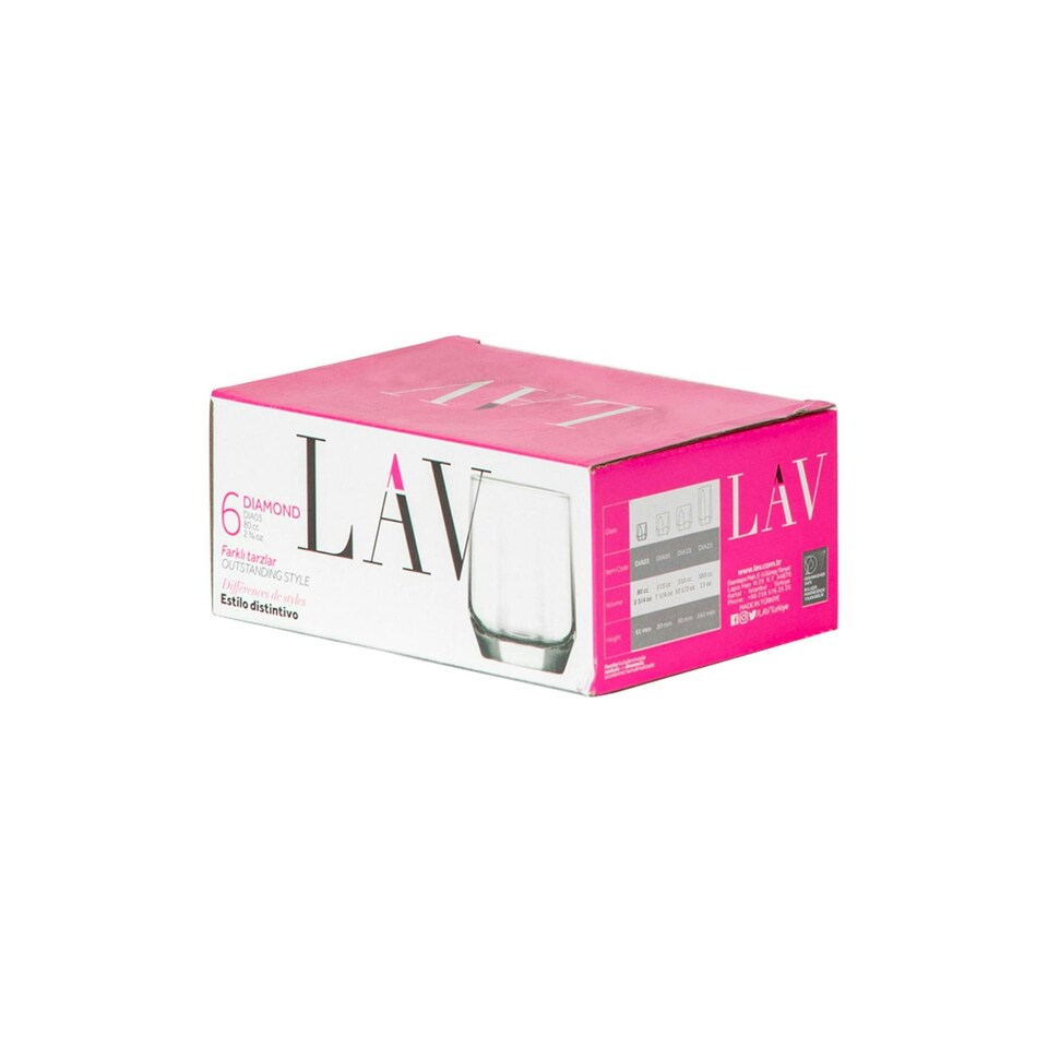 image 1 of LAV Diamond Shot Glasses - 80ml - Clear - Pack of 6 Clear