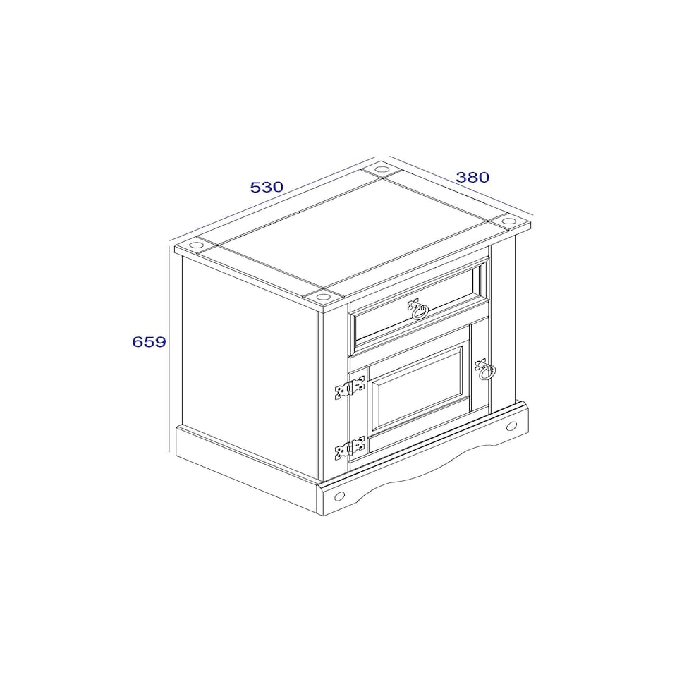 image 1 of Corona Premium Bedside Cabinet - Mexican Pine Design with Dovetail Drawer and Metal Hardware | White | White Wax | One Size | 1