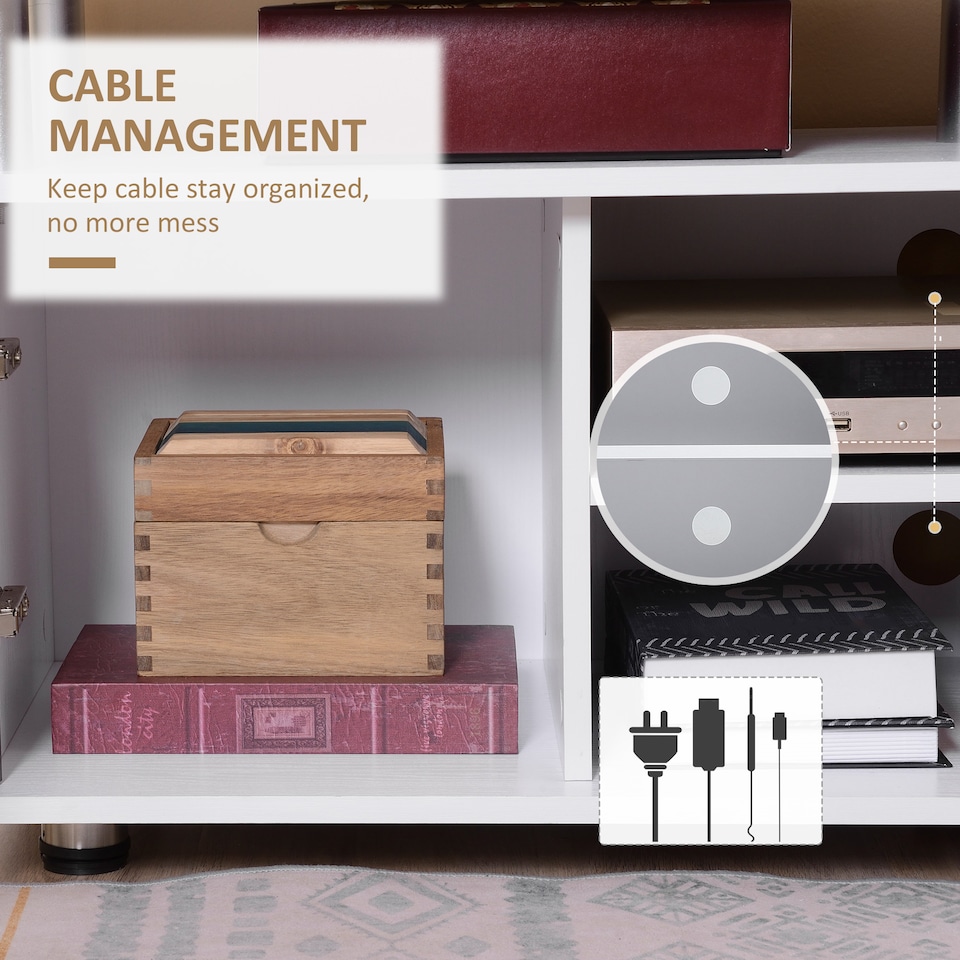 image 1 of HOMCOM TV Cabinet Unit for TVs up to 50'' with Storage Shelf and Cupboards, Living Room Entertainment Center Media Console, Grey and White