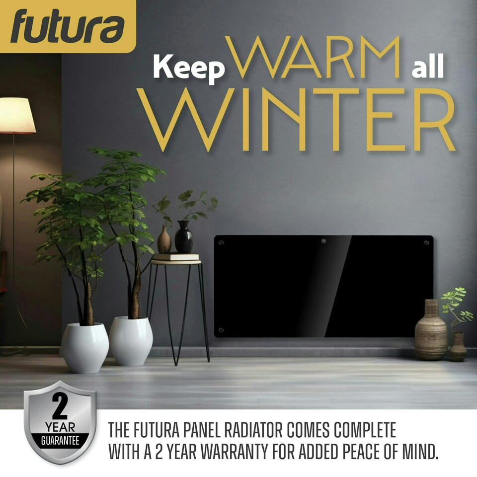 image 1 of Futura 2000W Electric Panel Glass Wall Heater Black