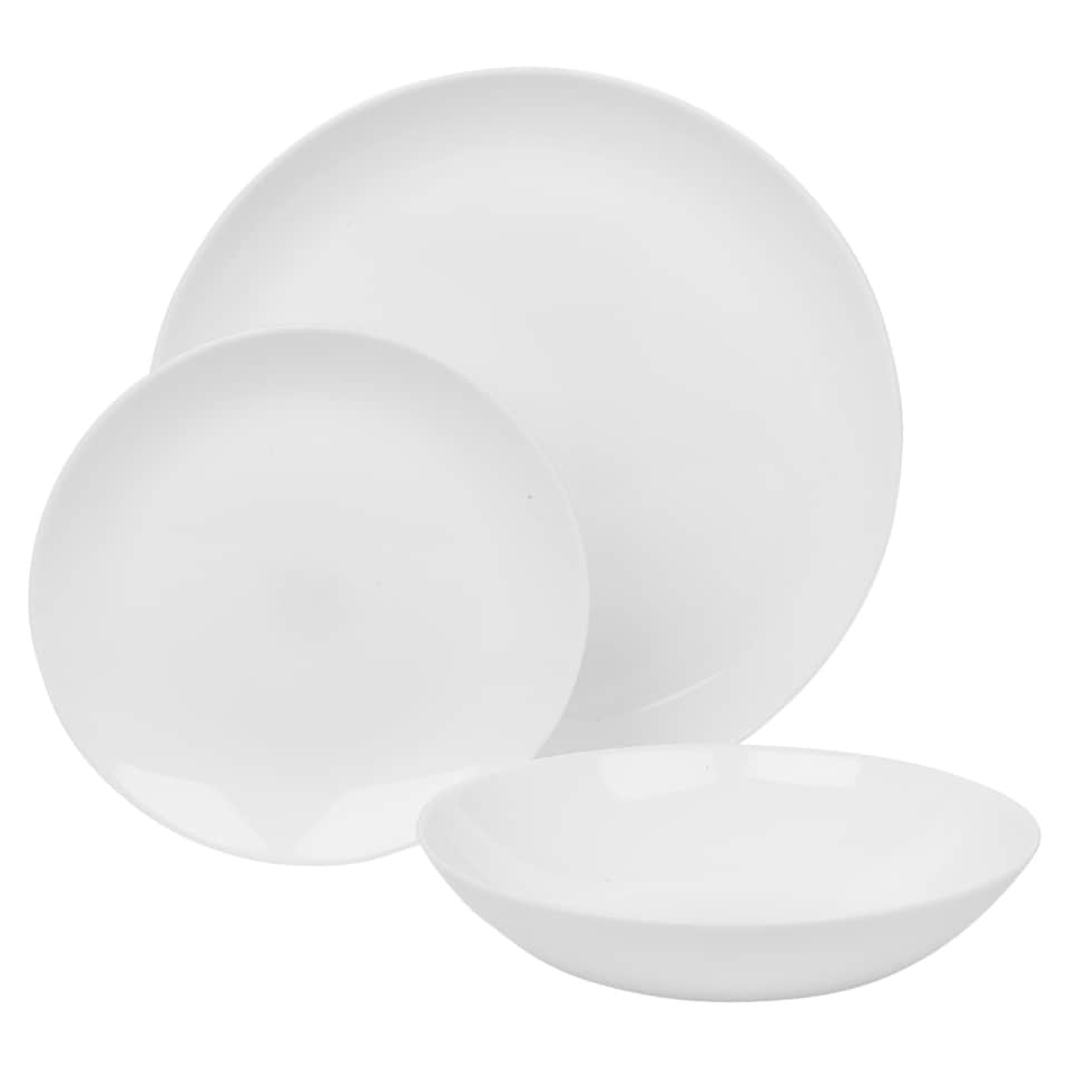 image 1 of White Opal Glass Dinner Set Plates Soup Bowls Dinnerware | White | Luna - Breakfast & Dinner - 24 Pcs | 24