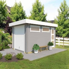 Canberra + door Hormann-Log Cabin, Wooden Garden Room, Timber Summerhouse, Home Office - L422.7 x W600 cm Brown