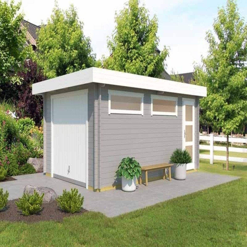 image 1 of Canberra + door Hormann-Log Cabin, Wooden Garden Room, Timber Summerhouse, Home Office - L422.7 x W600 cm Brown