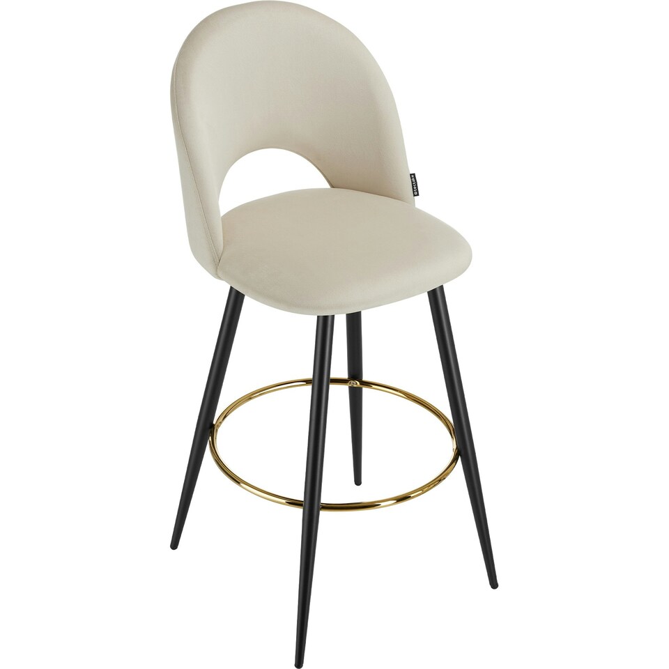 image 1 of Bar Stool Rachel with backrest and velvet look cover, 49 x 58 x 110 cm | Cream | cream/black | 58 x 49 x 110 cm | 4