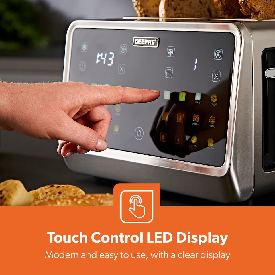 image 1 of GEEPAS 5-in-1 4 Slice Digital Toaster Wide Slots LED Display 1770W, Silver