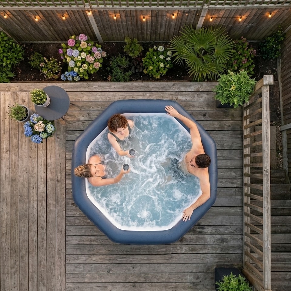 image 1 of Wave Aegean 6 Person Inflatable Hot Tub, EnergySave Bundle, Navy
