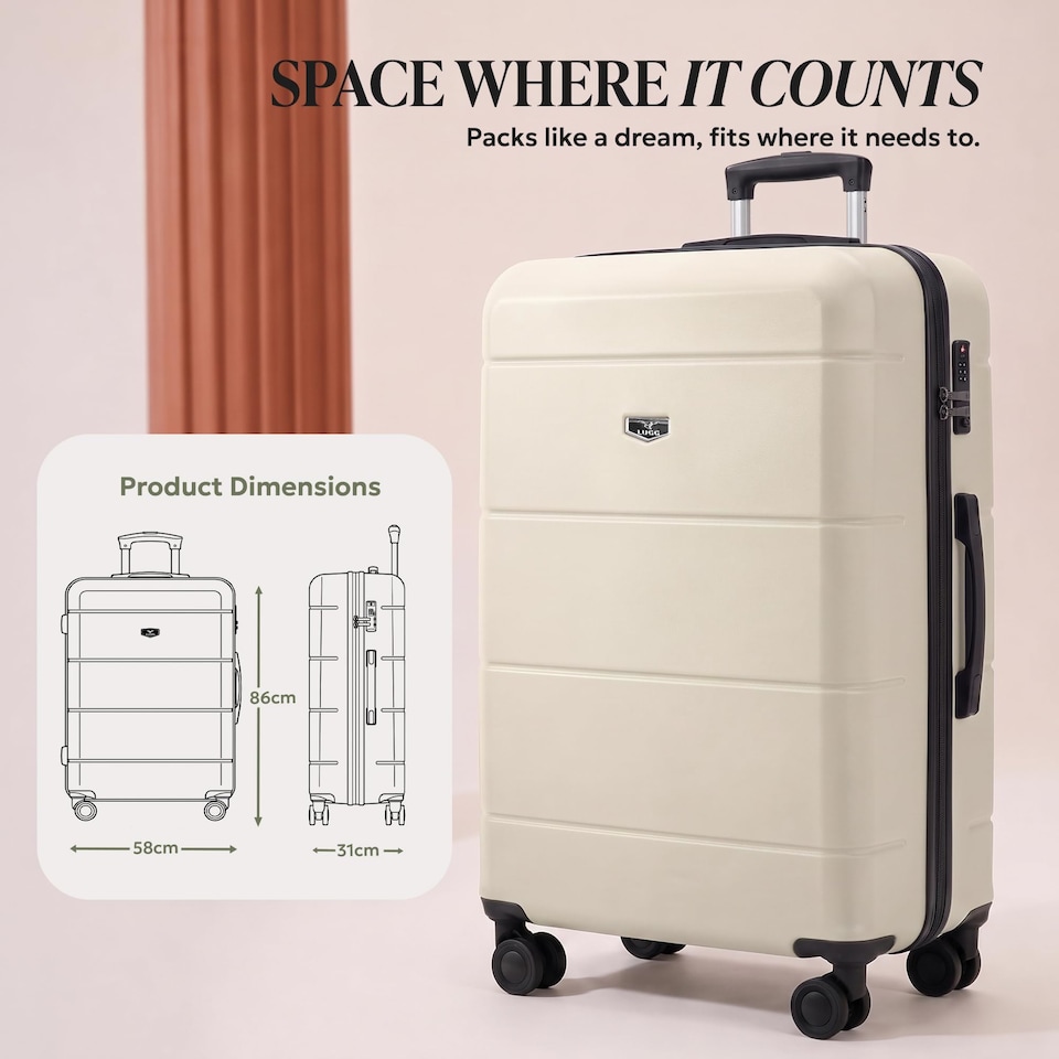 image 1 of Lugg Jetset Lightweight Hard Shell Suitcase ABS 4 Wheels TSA Lock (86x58x31cm)