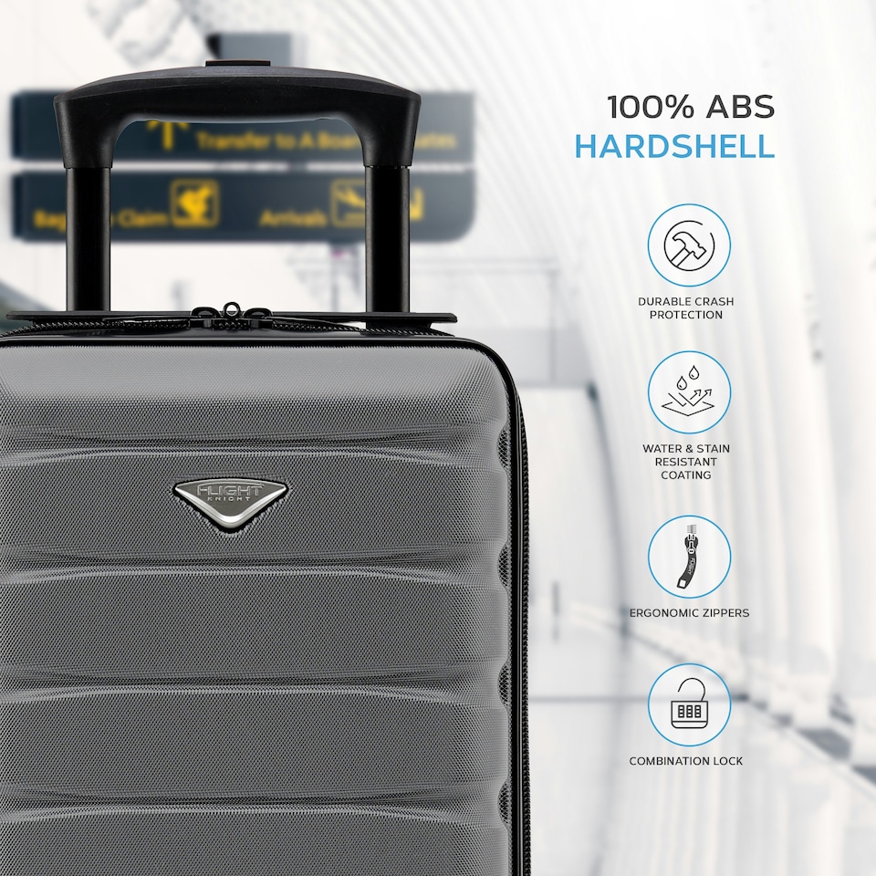 image 1 of Flight Knight Lightweight 2 Wheel ABS Hard Suitcase Cabin Hand Luggage 100+ Airlines Approved - British Airways, Ryanair & easyJet Free Carry On 40x20x25cm Grey | Charcoal | Cabin Bag