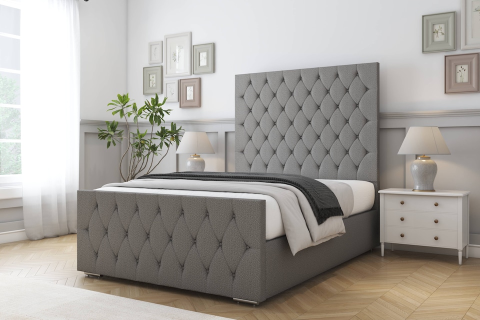 image 1 of Sloomy Watson Pewter Dumfries Bed Frame With 50" Upholstered Headboard 3' Single
