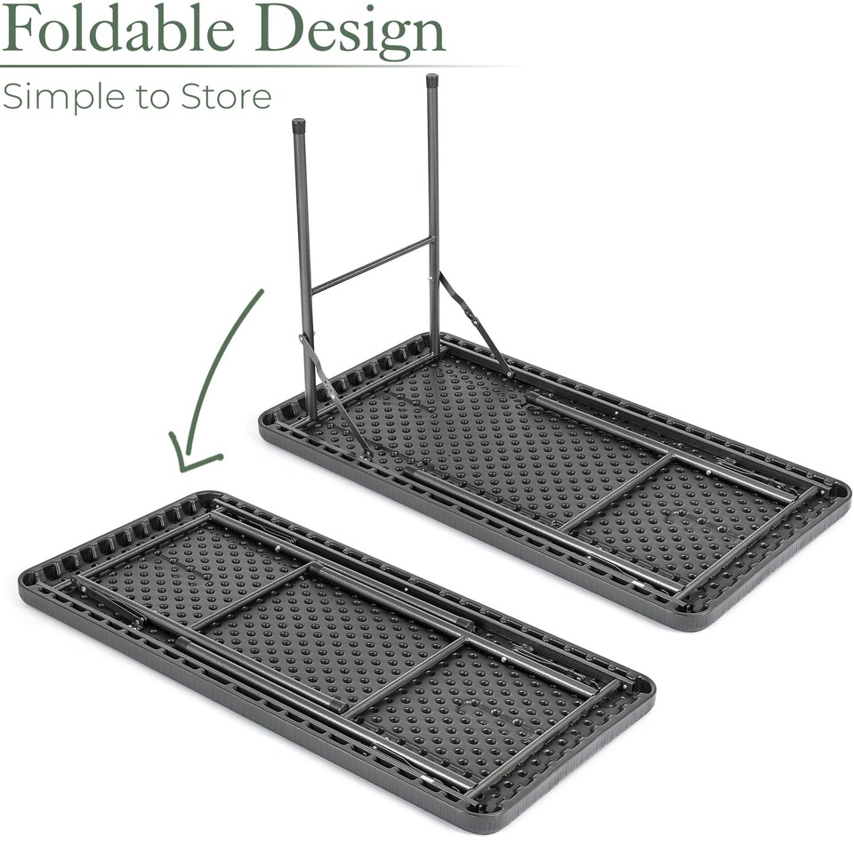 image 1 of Christow Folding Garden Table Rattan Effect Outdoor Camping Dining 4 Seater 4ft