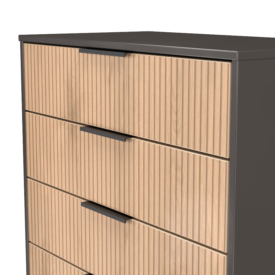 image 1 of Fuji 4 Drawer Chest of Drawers in Slatted Effect & Graphite (Ready Assembled) | Grey | Slatted Effect & Graphite