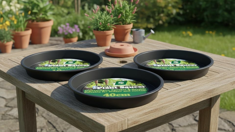 image 1 of 3 Pack 40cm Heavy Duty Plant Pot Saucers Planter Trays for Decking Outdoor Surfaces Deep Dish UV Resistant