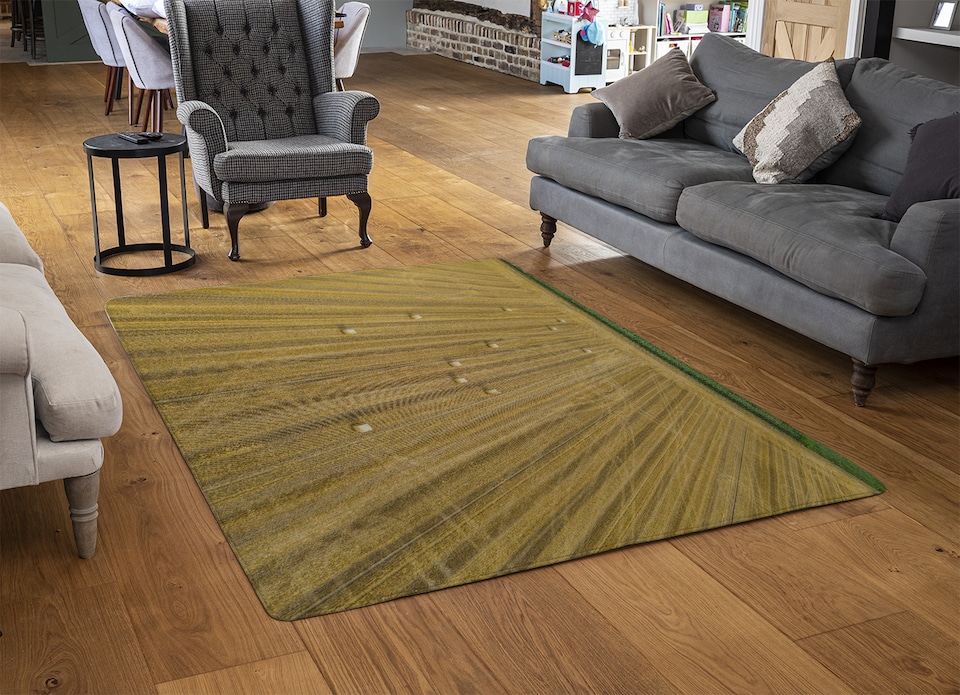 image 1 of Straw Bales Of Wheat Lying On Harvested Field Designer Rug | Multi