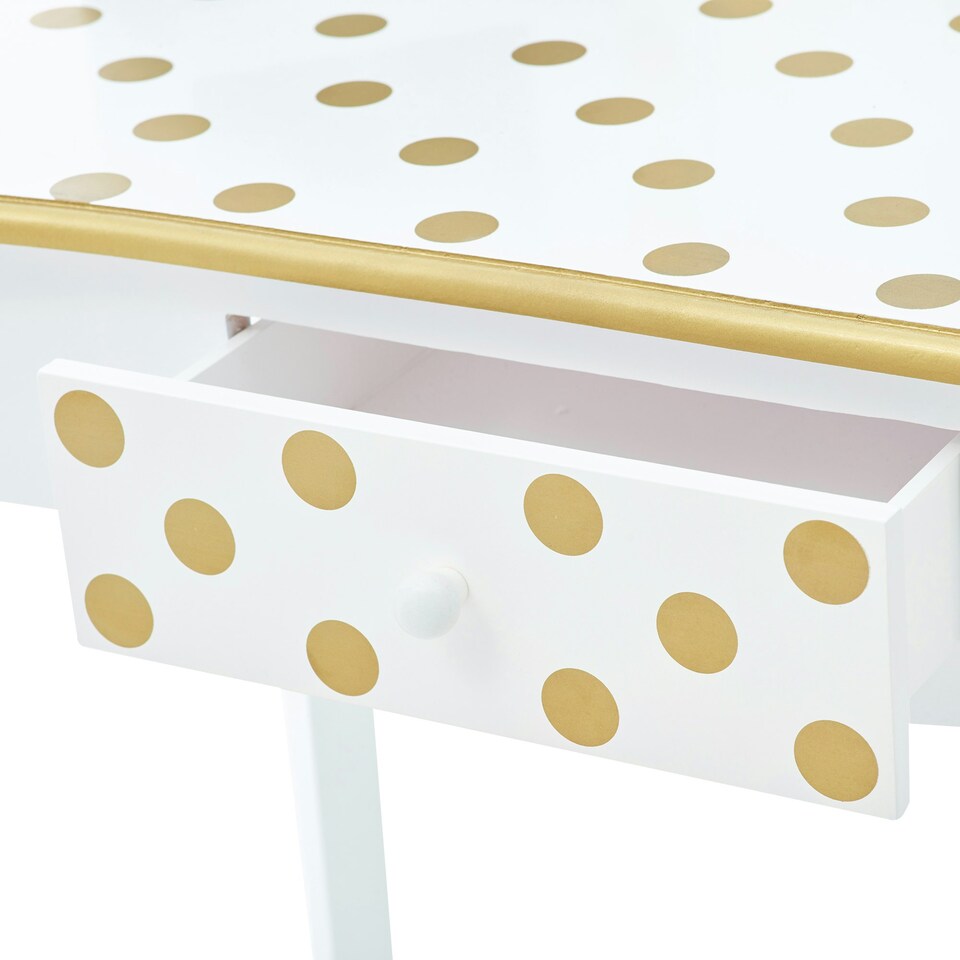 image 1 of Teamson Kids Polka Dot Vanity Table & Stool with Storage, White/Gold
