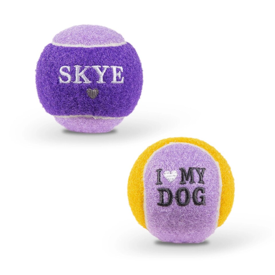image 1 of Pre-Personalised Dog Ball Gift Pack 2pcs Purple Skye