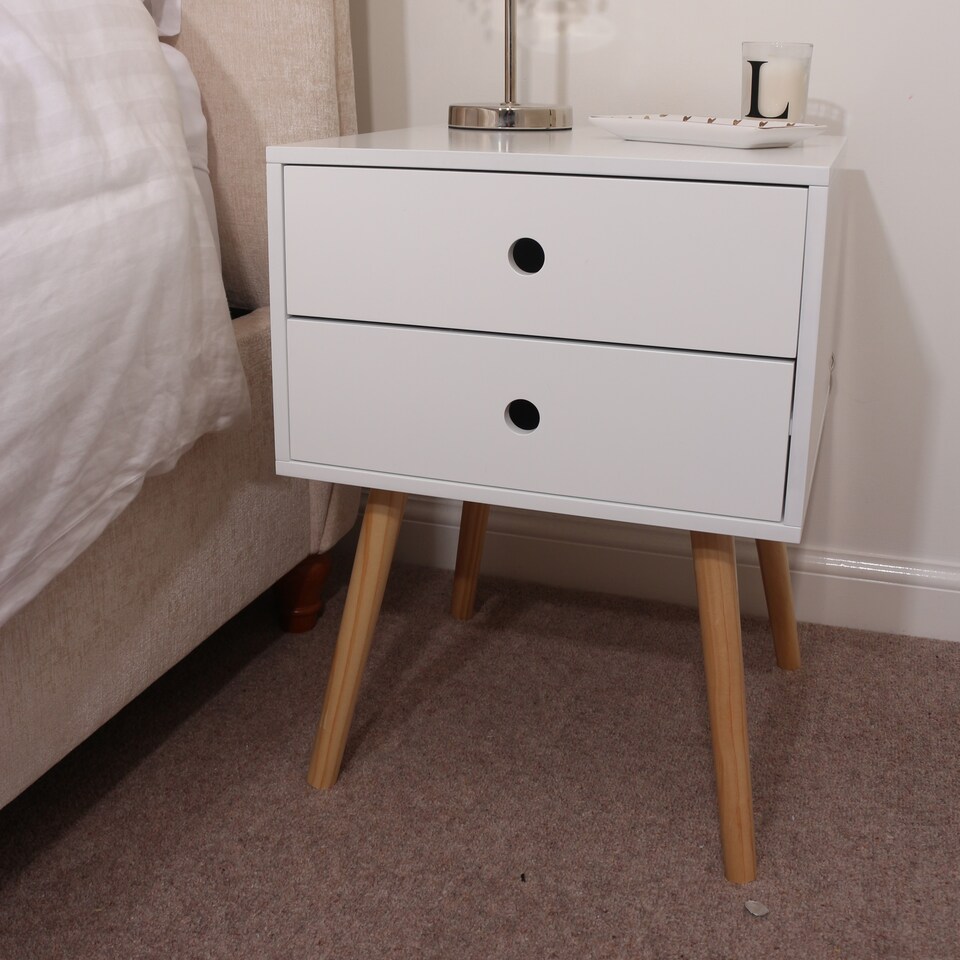 image 1 of Options Scandia 2 Drawer Nightstand - Stylish Two Tone Bedside Table for Small Spaces | White | White | One Size | 1