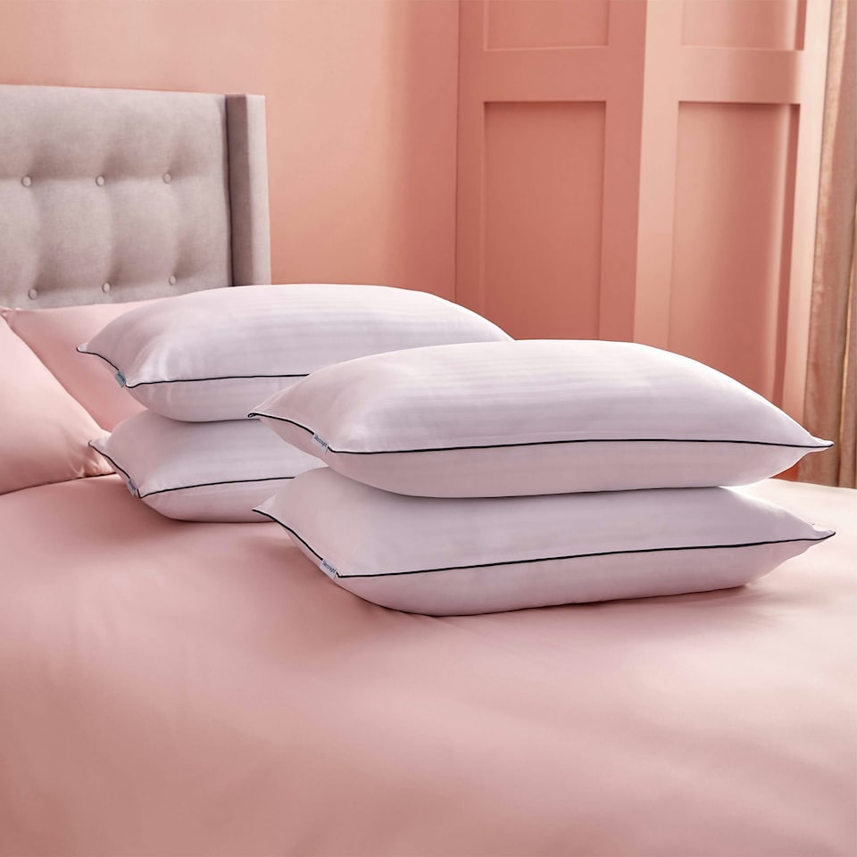 image 1 of Silentnight Luxury Hotel Collection Piped Bed Pillows, Hypoallergenic, Soft Medium Support, 4 Pack