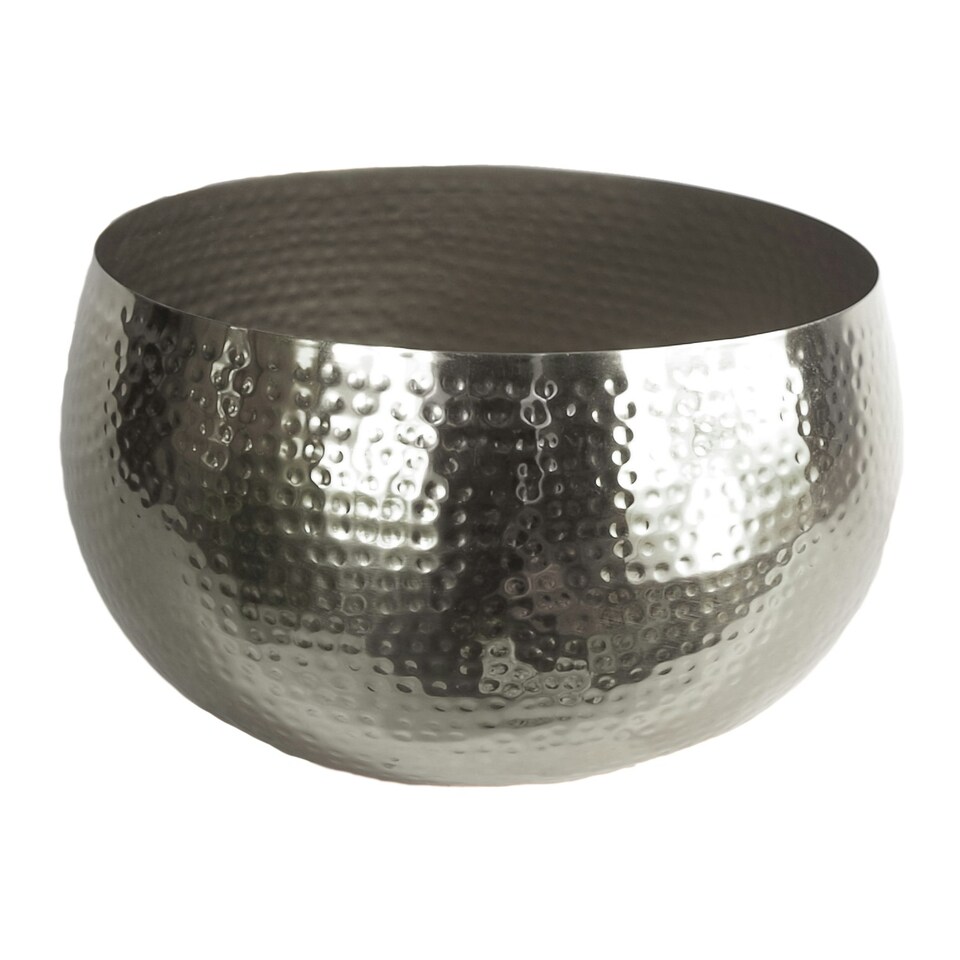 image 1 of Leaf XL Metal Bowl Planter 32 x 20cm Hammered Silver Colour - Straight Edge Silver