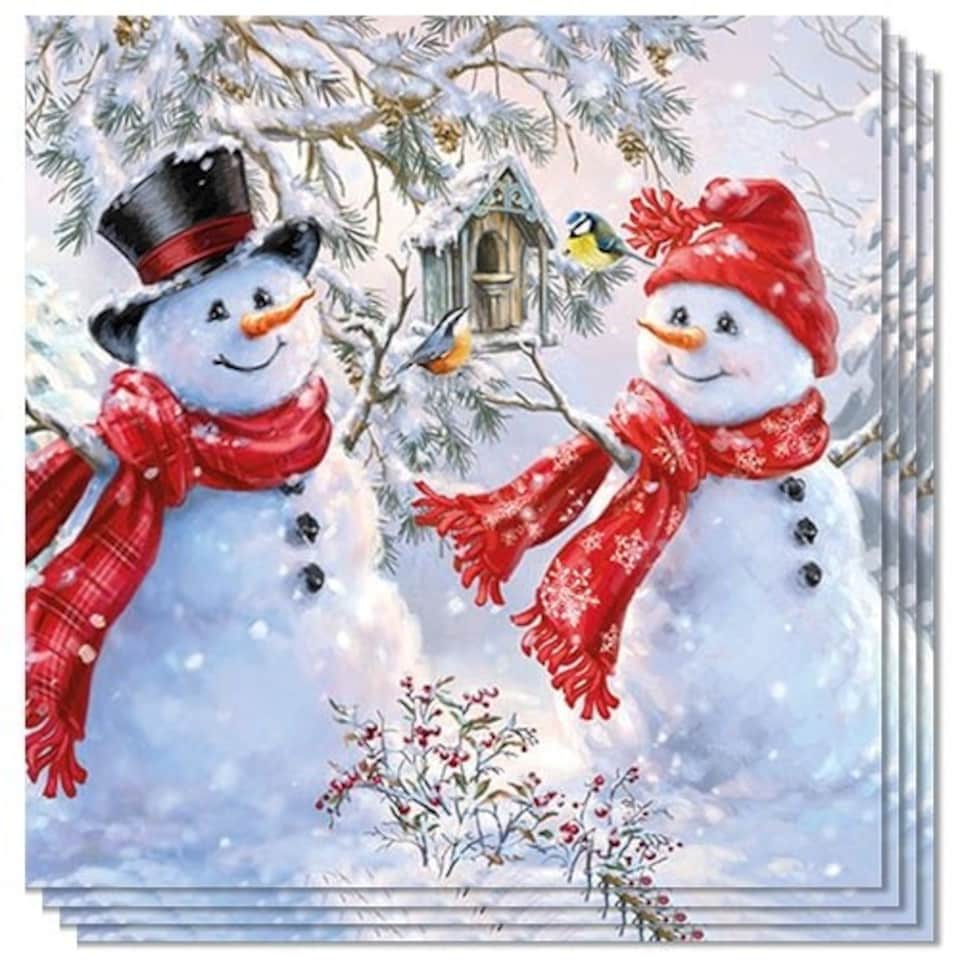 Snowmen & Birds Premium Decoupage Luncheon Napkins 3 Ply 33cm - Pack of 20