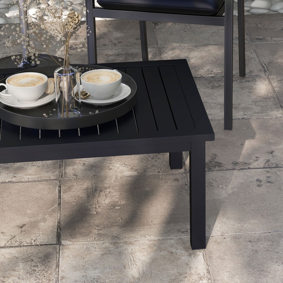 image 1 of Outsunny Aluminium Outdoor Coffee Table Patio Table with Slat Top, Black