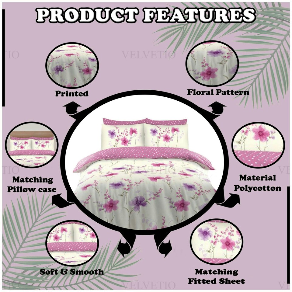 image 1 of VELVETIO Claire Complete Duvet Cover Set with Fitted Sheet Luxury Bedding Quilt Multi | King