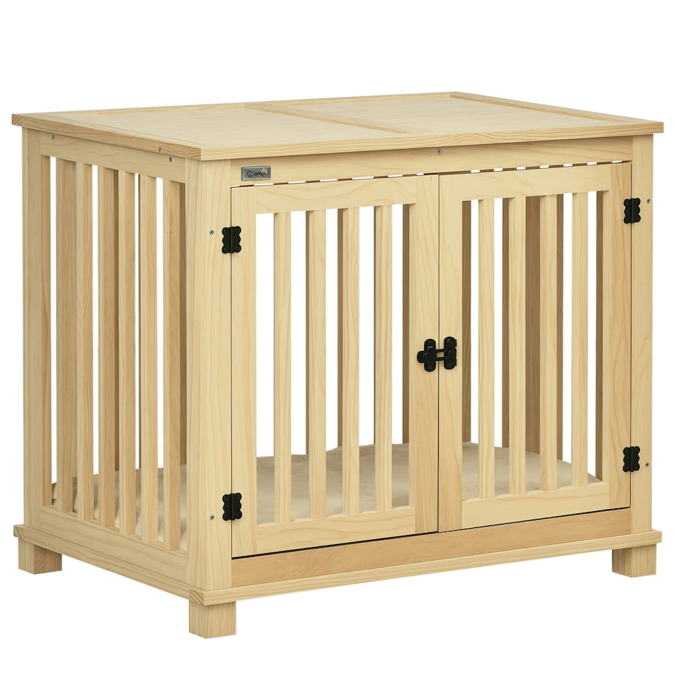 image 1 of PawHut Wooden Dog Crate End Table w/ Soft Washable Cushion, for Medium Dogs