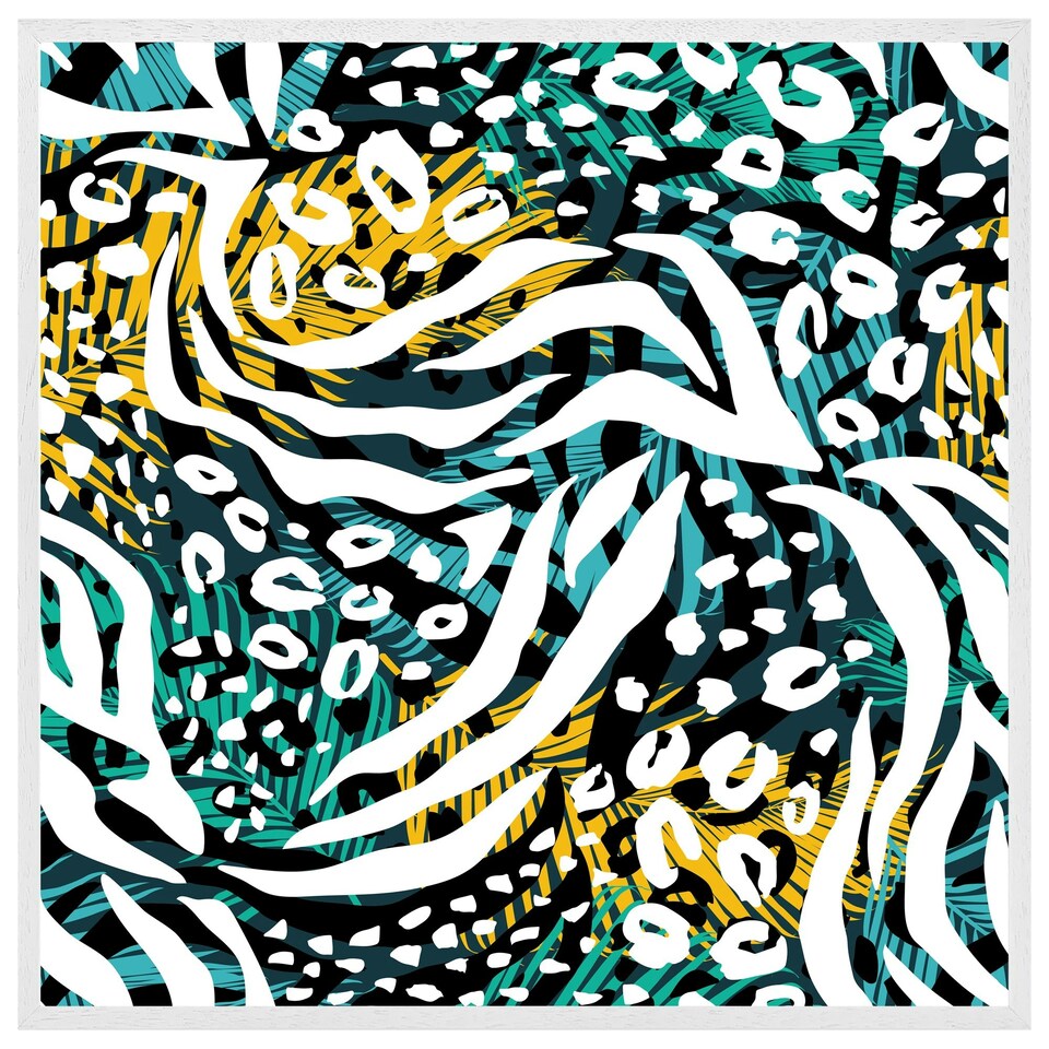 image 1 of Tropical leaves & animal print (Picture Frame) White | S