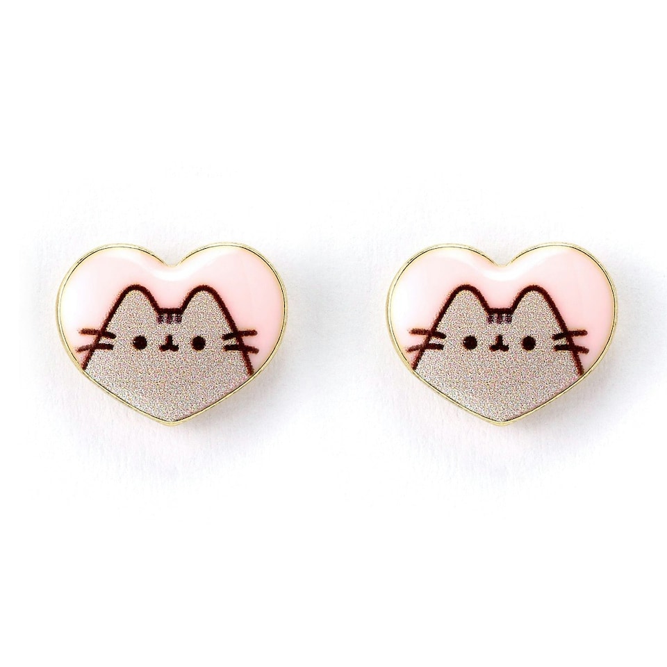 image 1 of Pusheen the Cat Heart Shaped Stud Earrings - Gold
