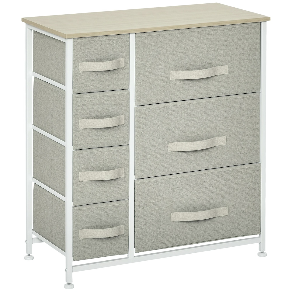 image 1 of HOMCOM Chest of Drawers with 7 Dresser Drawers for Home Bedroom, Light Grey