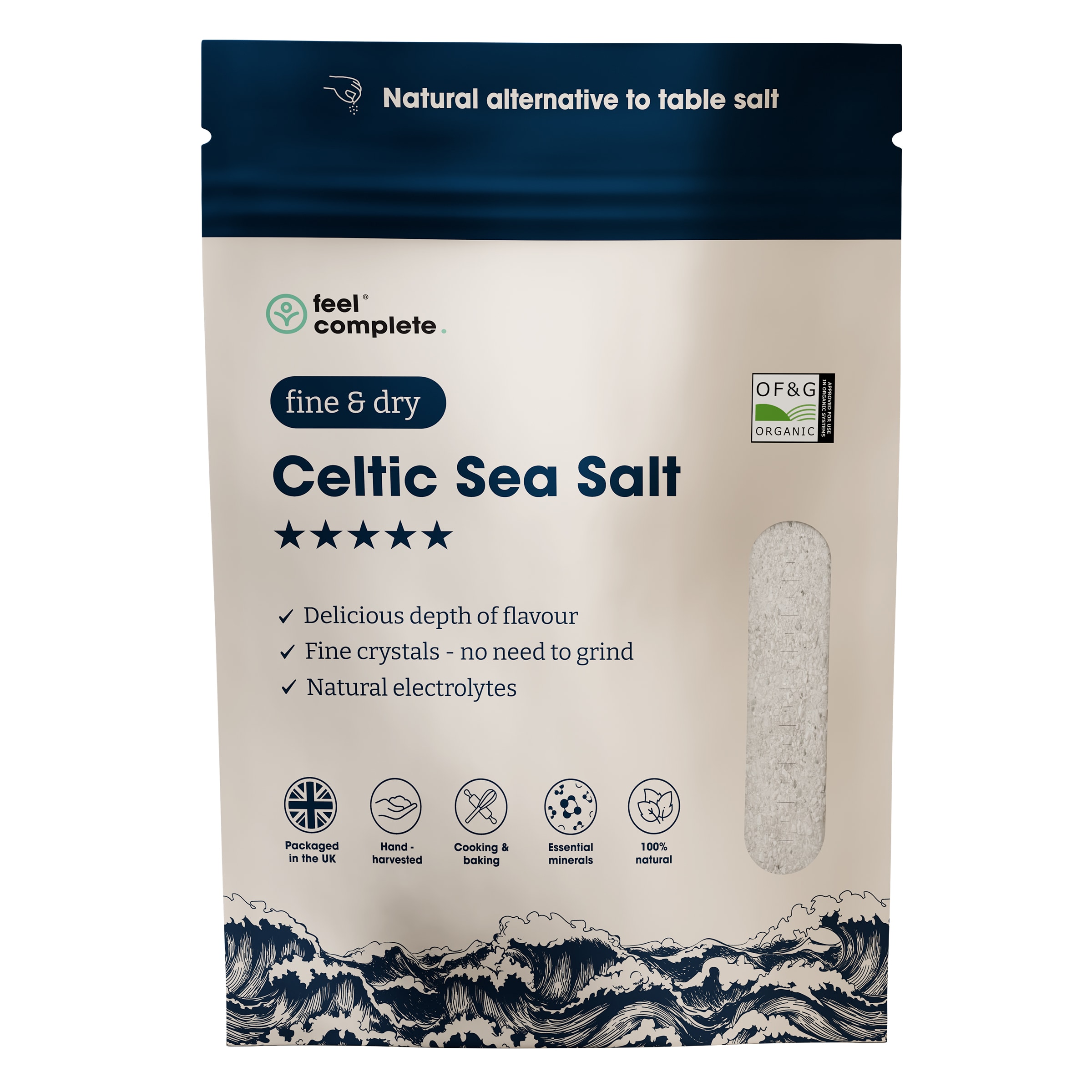 Feel Complete Celtic Sea Salt (Fine & Dry) Organic Approved - 800g