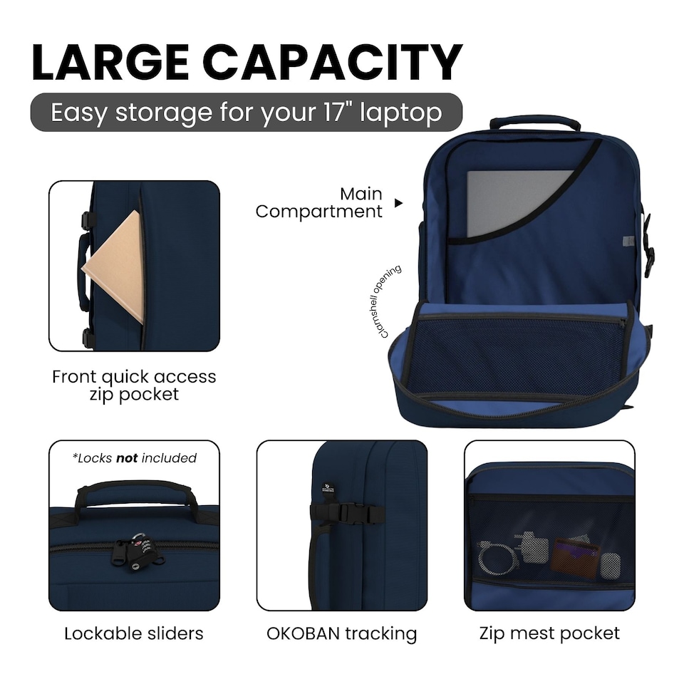 image 1 of CABINZERO Classic Cabin Backpack 44L, Lightweight Bag for Long Trips | Blue | Navy
