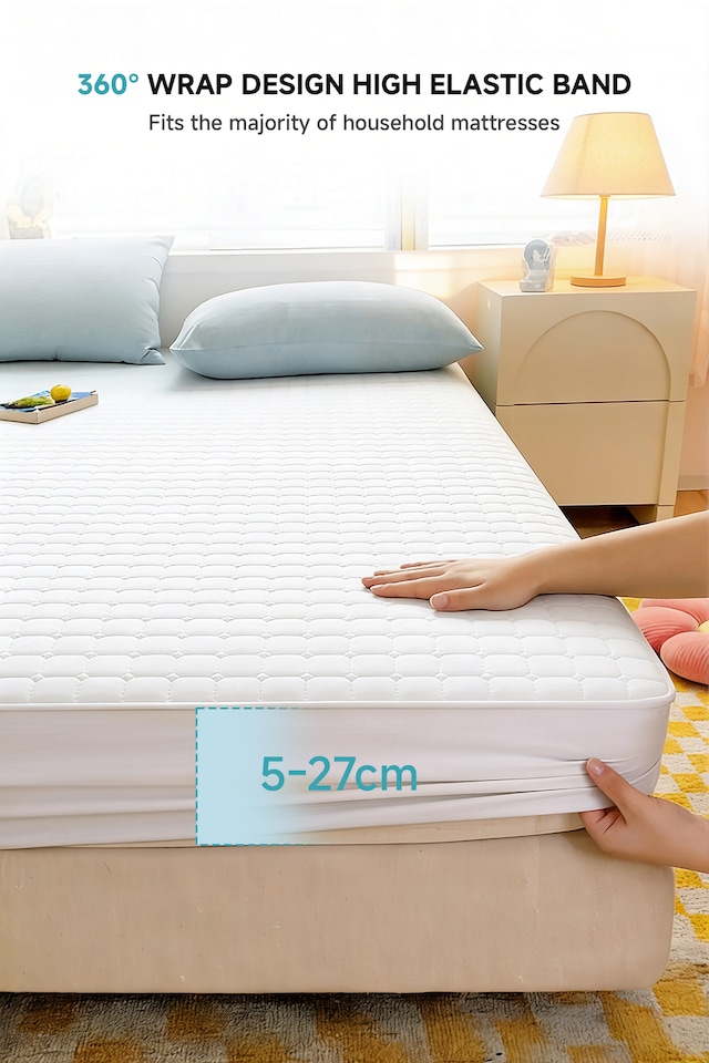 image 1 of Living and Home King Deep Fit Quilted Fitted Sheet- Double Size | White | Double