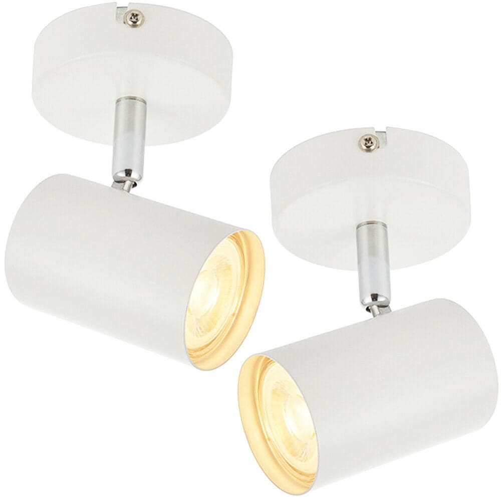 Loops 2x LED Adjustable Ceiling Spotlights Matt White Single GU10 Dimmable Downlight
