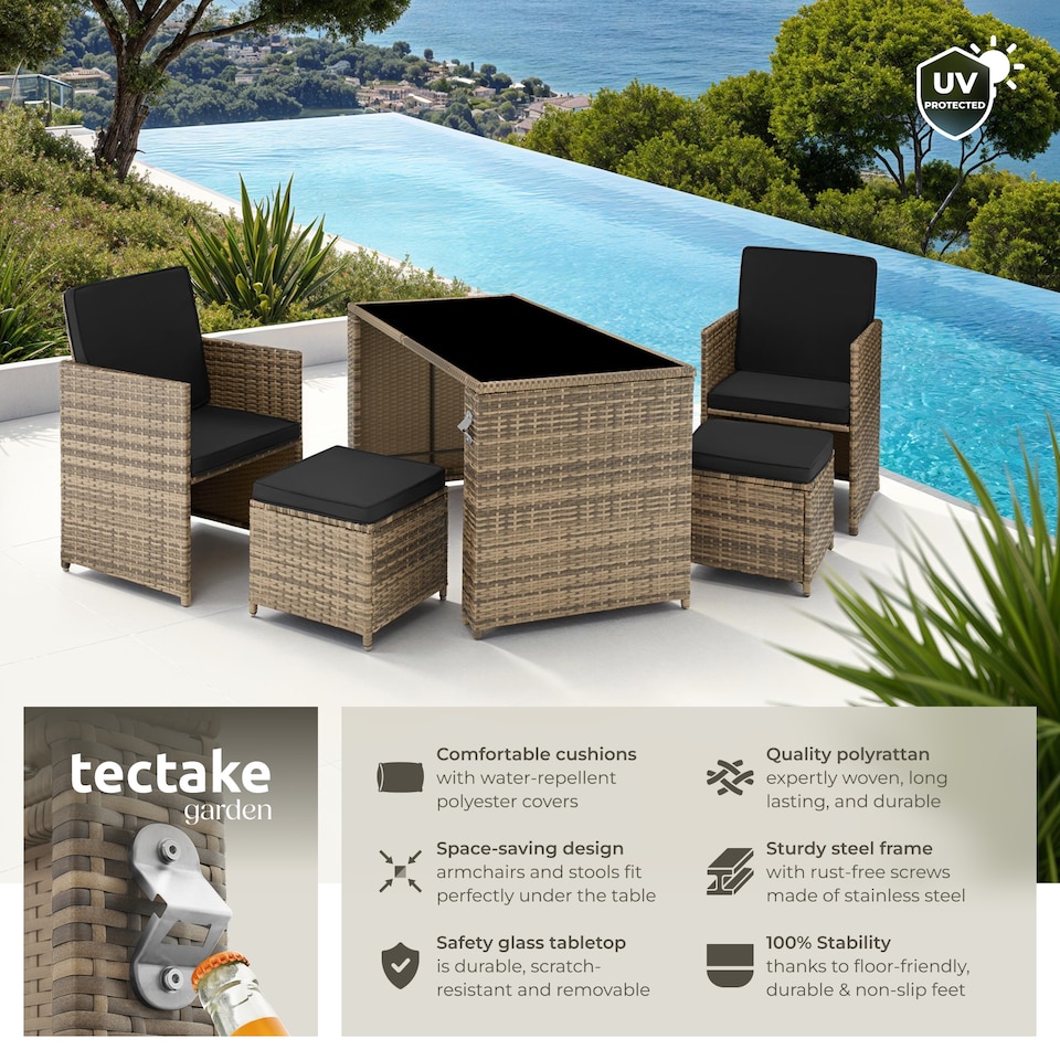 image 1 of Garden Table and Chairs Palermo - up to 4 people, chairs, stools and table, weather and UV-resistant | Cream | nature | 1