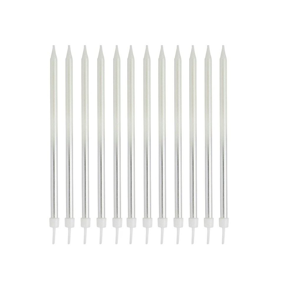 image 1 of Silver Ombre Tall Skinny Celebration Candles - Pack of 12 | Multi