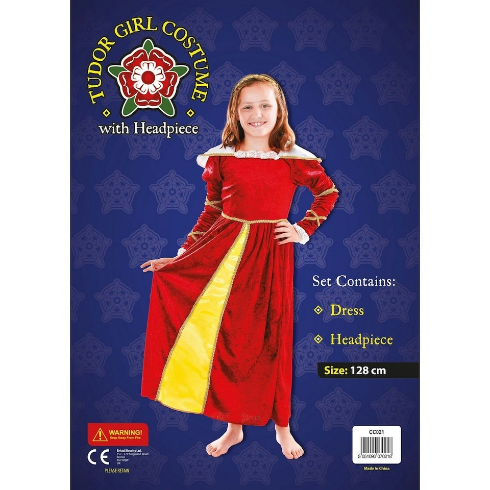 image 1 of Bristol Novelty Girls Tudor Dress And Headpiece Costume - Red/Gold - One Size Red | One Size