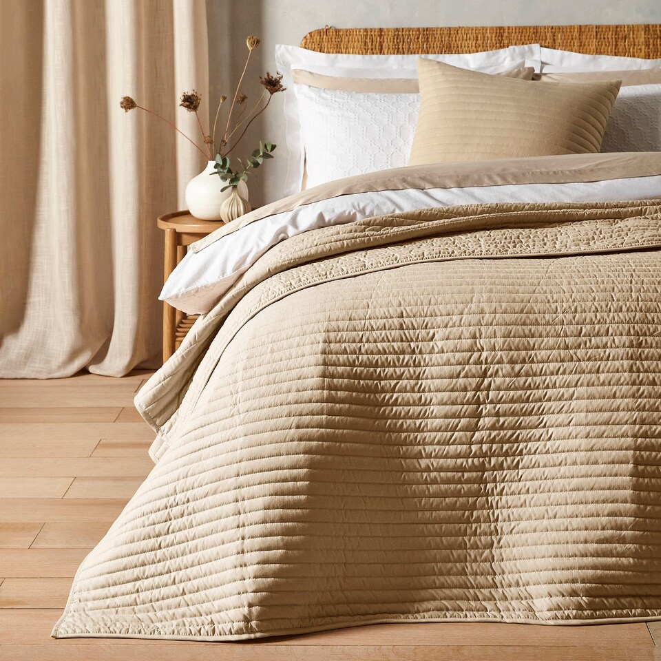 image 1 of Bianca Quilted Lines Bedspread | Cream | Natural | One Size